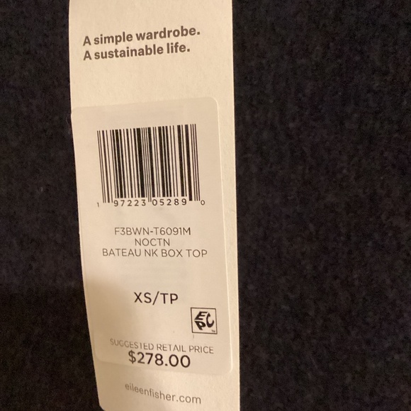 Eileen Fisher bateau neck boxy top, 100% wool in no ( deep navy). Runs large). - Picture 2 of 4